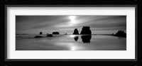 Silhouette of sea stacks at sunset, Second Beach, Olympic National Park, Washington State Fine Art Print