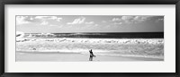 Surfer standing on the beach, North Shore, Oahu, Hawaii BW Framed Print