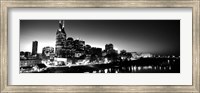 Skylines at night along Cumberland River, Nashville, Tennessee Fine Art Print