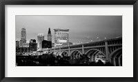 Bridge in a city lit up at dusk, Detroit Avenue Bridge, Cleveland, Ohio Fine Art Print