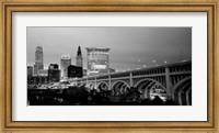 Bridge in a city lit up at dusk, Detroit Avenue Bridge, Cleveland, Ohio Fine Art Print