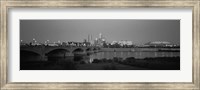 Bridge over a river with skyscrapers in the background, White River, Indianapolis, Indiana Fine Art Print