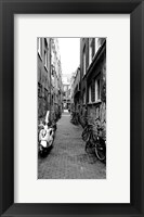 Scooters and bicycles parked in a street, Amsterdam, Netherlands Fine Art Print