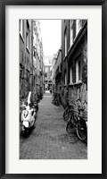 Scooters and bicycles parked in a street, Amsterdam, Netherlands Fine Art Print