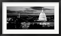 High angle view of a city lit up at dusk, Washington DC Framed Print