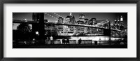 Suspension bridge lit up at dusk, Brooklyn Bridge, Manhattan, NY Fine Art Print