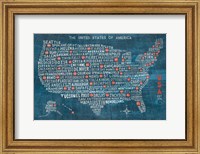 US City Map on Wood Blue Fine Art Print