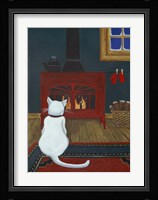 Mittens Warming By The Fire Fine Art Print