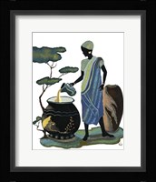 Woman Pouring In Blue Framed Print