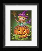 Witch with a Broom on a Pumpkin Framed Print