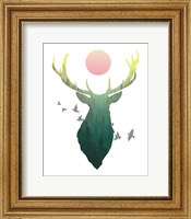 Green Ombre Forest in Stag Silhouette Fine Art Print