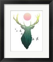 Green Ombre Forest in Stag Silhouette Fine Art Print