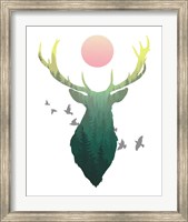 Green Ombre Forest in Stag Silhouette Fine Art Print