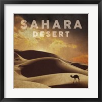 Vintage Sahara Desert with Sand Dunes and Camel, Africa Fine Art Print