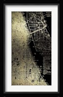 Gold Foil City Map Chicago on Black Fine Art Print
