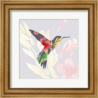 Grey Floral Hummingbird Fine Art Print