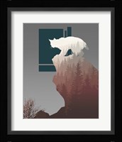 Red Ombre Forest in Bobcat Silhouette Framed Print
