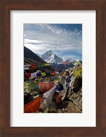 Prayer flags, Everest Base Camp Trail, peak of Ama Dablam, Nepal Fine Art Print