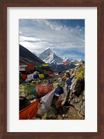 Prayer flags, Everest Base Camp Trail, peak of Ama Dablam, Nepal Fine Art Print