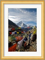 Prayer flags, Everest Base Camp Trail, peak of Ama Dablam, Nepal Fine Art Print