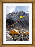 Tents of mountaineers along Khumbu Glacier, Mt Everest, Nepal Fine Art Print