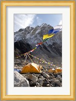 Tents of mountaineers along Khumbu Glacier, Mt Everest, Nepal Fine Art Print