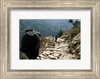 Trekkers on the trail towards Namche Bazaar, Khumbu, Nepal Fine Art Print