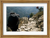 Trekkers on the trail towards Namche Bazaar, Khumbu, Nepal Fine Art Print