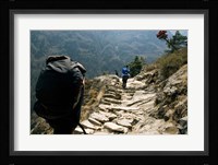 Trekkers on the trail towards Namche Bazaar, Khumbu, Nepal Fine Art Print