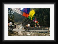 Mule train on trail to Namche Bazaar, Larja Bridge, Khumbu, Nepal Fine Art Print