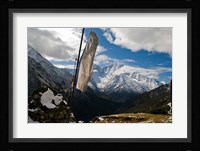 Prayer flags on ridge above Dole, peak of Ama Dablam, Nepa, Fine Art Print