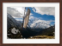 Prayer flags on ridge above Dole, peak of Ama Dablam, Nepa, Fine Art Print