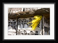 Prayer flag and Mani Stones, Buddhist Mantras, Khumbu, Nepal Fine Art Print