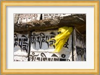 Prayer flag and Mani Stones, Buddhist Mantras, Khumbu, Nepal Fine Art Print