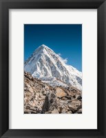 Trekkers on a trail with Mt Pumori in background Fine Art Print