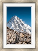 Trekkers on a trail with Mt Pumori in background Fine Art Print