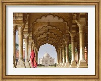 Woman in traditional Sari walking towards Taj Mahal Fine Art Print
