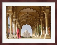 Woman in traditional Sari walking towards Taj Mahal Fine Art Print