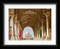 Woman in traditional Sari walking towards Taj Mahal Fine Art Print
