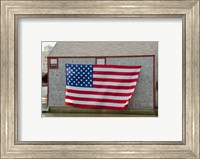 Massachusetts, Nantucket, Flag on boathouse Fine Art Print