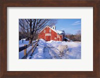 Pony and Barn near the Lamprey River in Winter, New Hampshire Fine Art Print