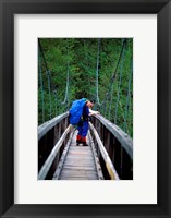 Hikers on a Footbridge Across Pemigewasset River, New Hampshire Fine Art Print