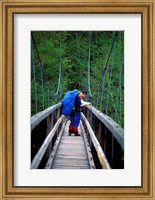 Hikers on a Footbridge Across Pemigewasset River, New Hampshire Fine Art Print