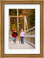 Children on suspension bridge New Hampshire Fine Art Print