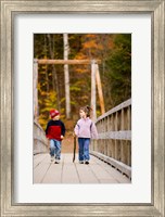 Children on suspension bridge New Hampshire Fine Art Print
