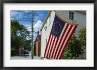 New Hampshire, Portsmouth, Strawberry Banke Historic Area, building with US flag Fine Art Print