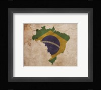 Map with Flag Overlay Brazil Framed Print