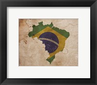 Map with Flag Overlay Brazil Framed Print