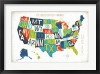 Letterpress USA Map Framed Print