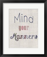 Manners IV Framed Print